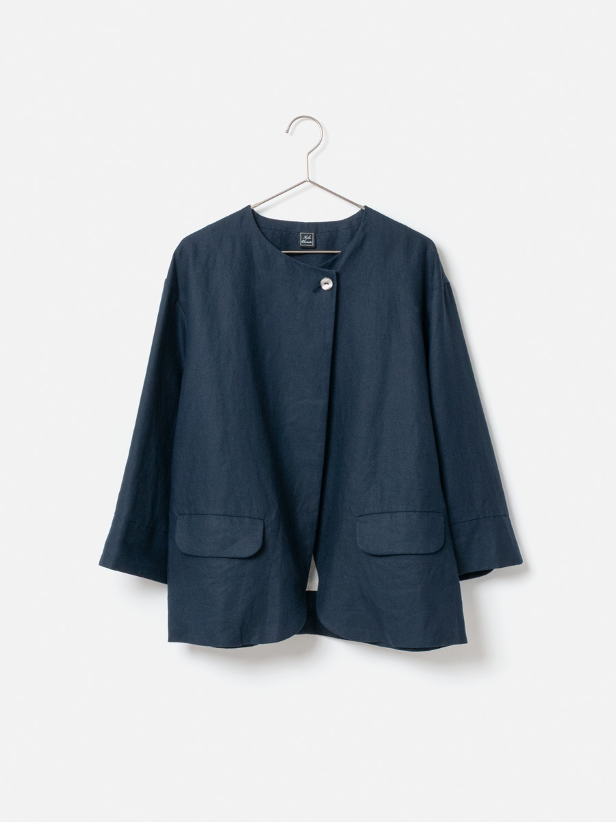No Collar Cardigan Blouson_Navy blue(50)