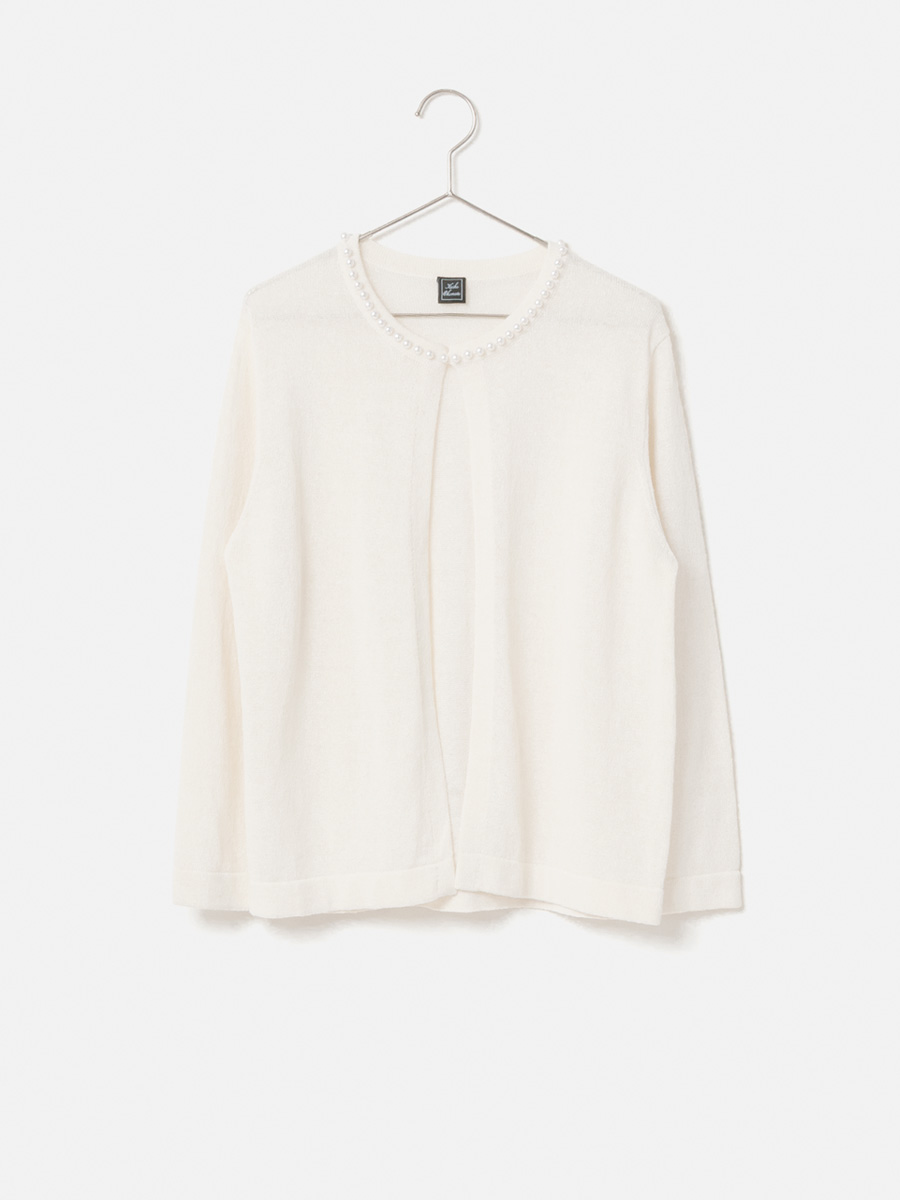 Crew Neck Cardigan with Pearls_Ecru(03)