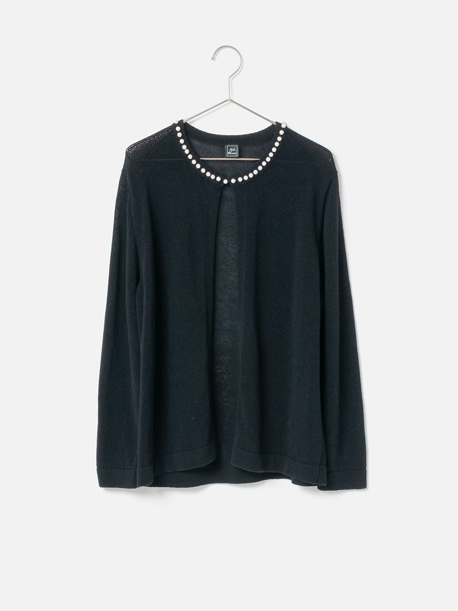 Crew Neck Cardigan with Pearls_Black(80)